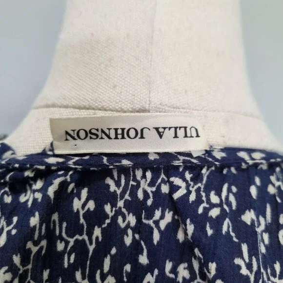 Ulla Johnson Malena Blue Floral Cotton Print 3/4 Sleeve Midi Dress Size 10 - Picture 7 of 9